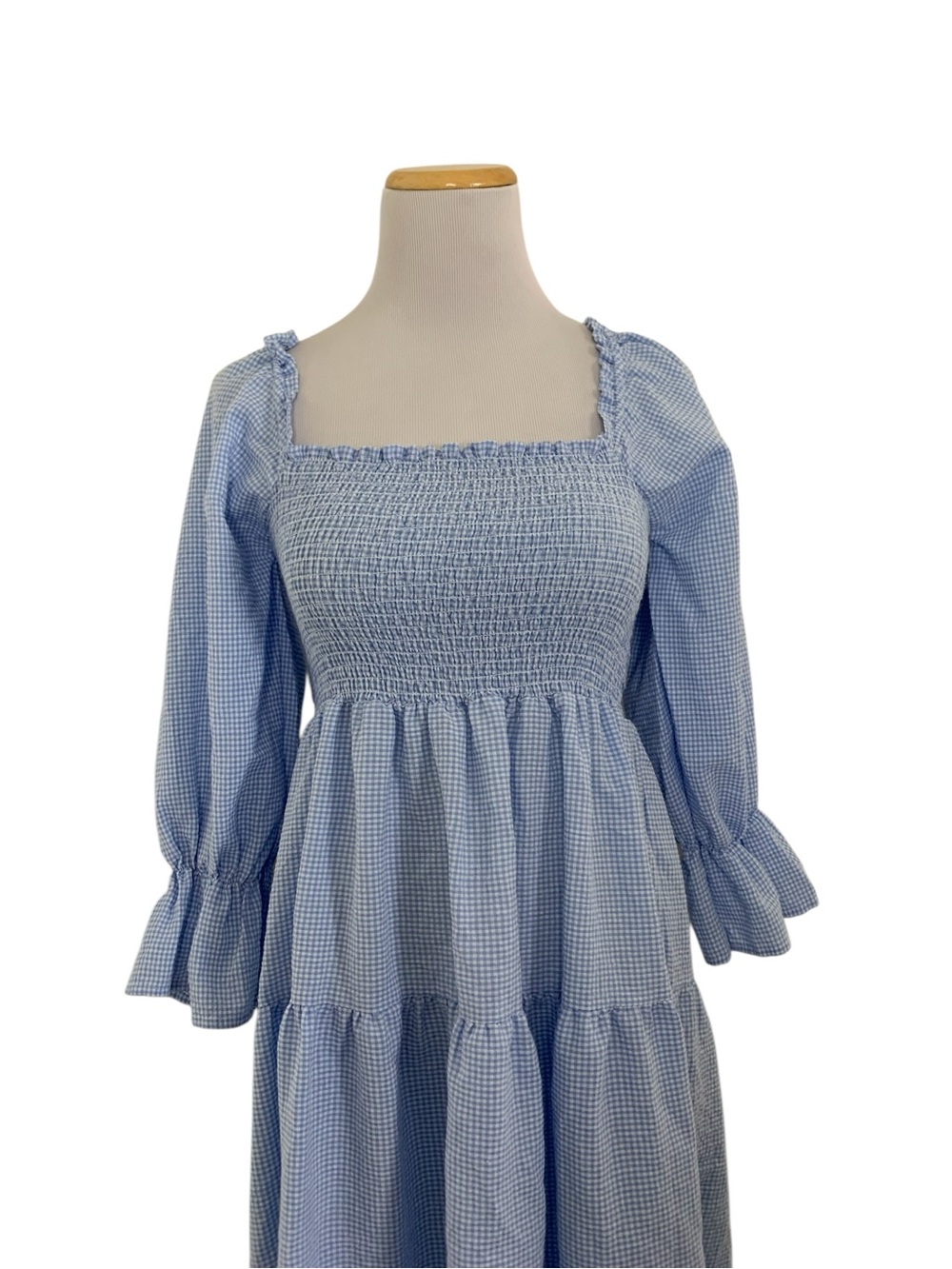 Smocked Tiered Sundress Blue & White Check Coquette Cottage